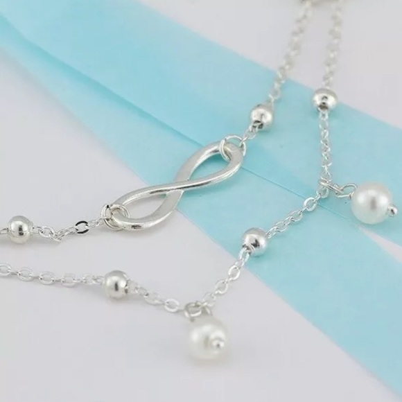 Infinity Pearl Silver Toned Anklet - Picture 2 of 5